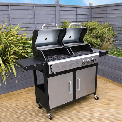 2+1 Burner Hybrid Gas and Charcoal BBQ Grill Stainless Steel