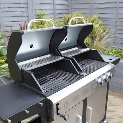 2+1 Burner Hybrid Gas and Charcoal BBQ Grill Stainless Steel