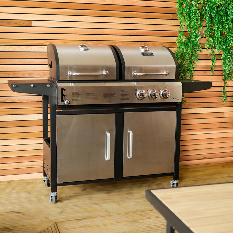 2+1 Burner Hybrid Gas and Charcoal BBQ Grill Stainless Steel