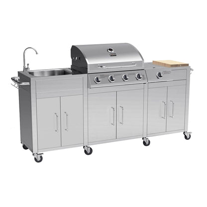 Cabinologist Texas Premium Outdoor Kitchen 4 Burner Gas BBQ Grill with Side Burner Stainless Steel