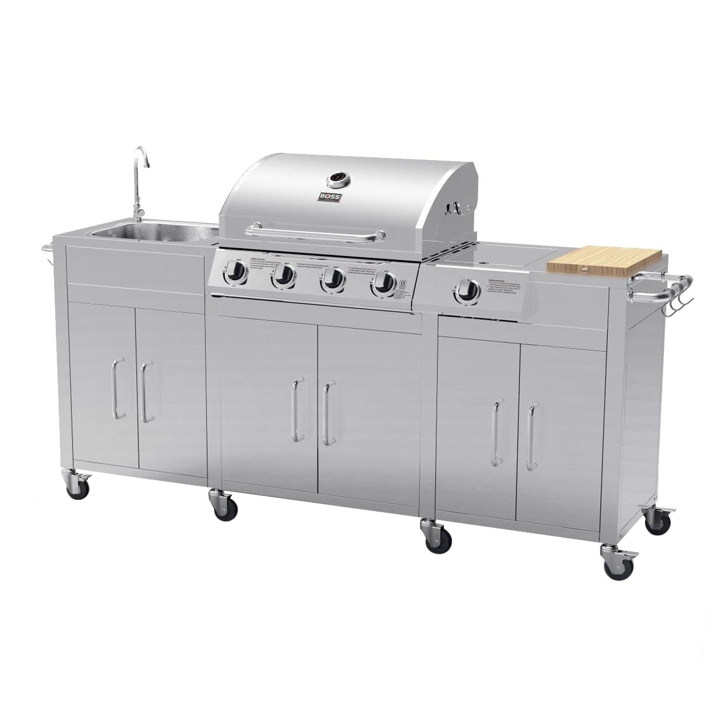 Cabinologist Texas Premium Outdoor Kitchen 4 Burner Gas BBQ Grill with Side Burner Stainless Steel