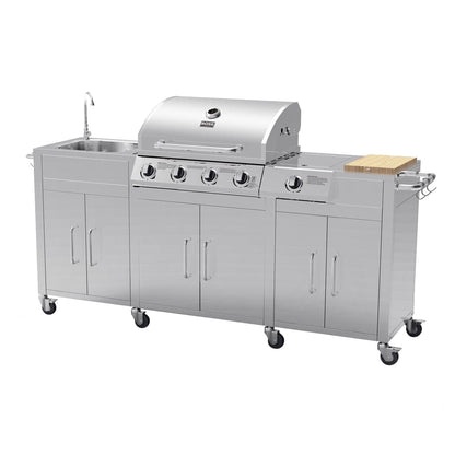 Cabinologist Texas Premium Outdoor Kitchen 4 Burner Gas BBQ Grill with Side Burner Stainless Steel