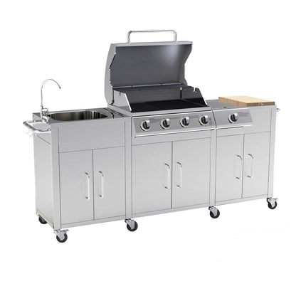 Cabinologist Texas Premium Outdoor Kitchen 4 Burner Gas BBQ Grill with Side Burner Stainless Steel
