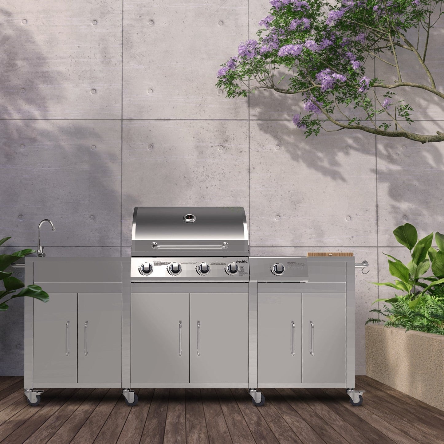 Cabinologist Texas Premium Outdoor Kitchen 4 Burner Gas BBQ Grill with Side Burner Stainless Steel