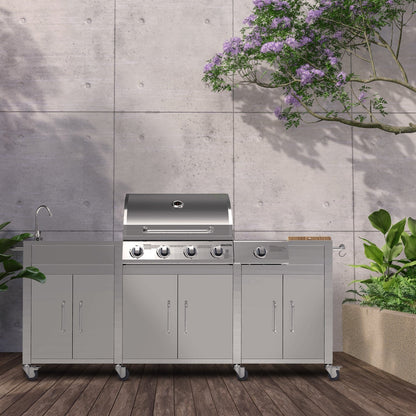Cabinologist Texas Premium Outdoor Kitchen 4 Burner Gas BBQ Grill with Side Burner Stainless Steel