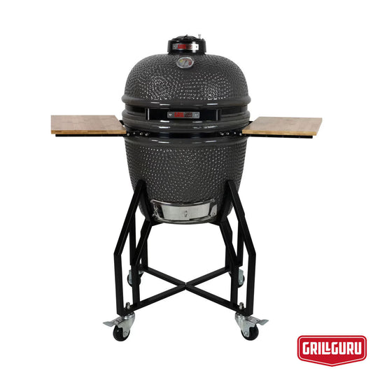 Grill Guru 18-Inch (46cm) Ceramic Kamado Charcoal Grill with Cover Black
